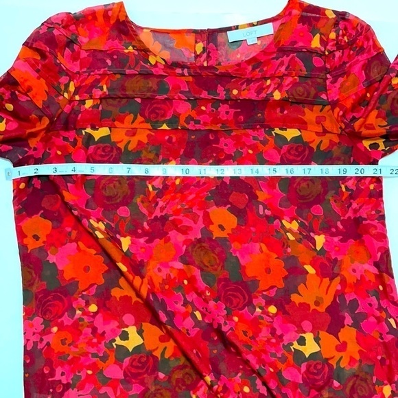 Loft Red Orange Tiered Floral Sheer Woman Blouse - Picture 11 of 11